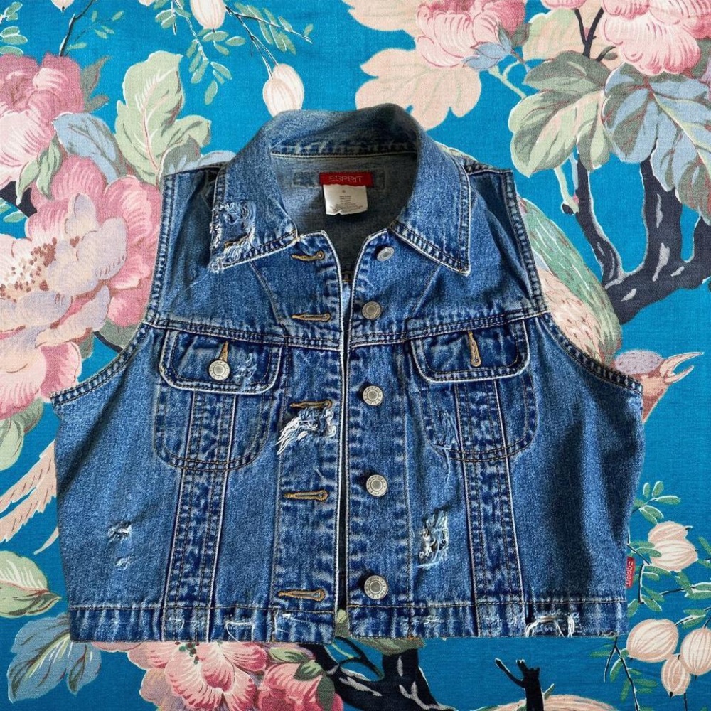 VINTAGE esprit denim sleeveless cropped vest